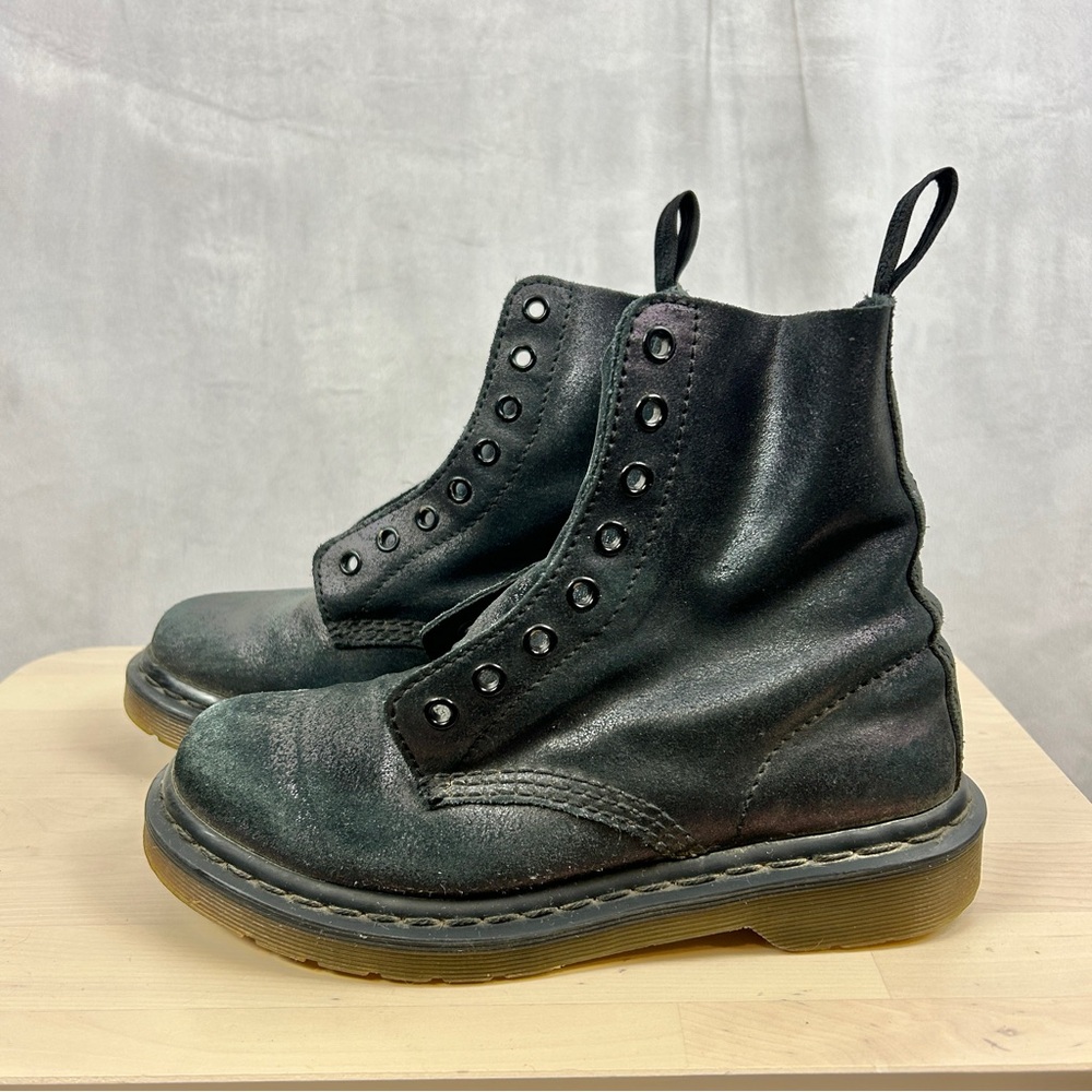 DR MARTENS Black Metallic‎ Leather Boots 8 Eye Women's 6 US Lace Up